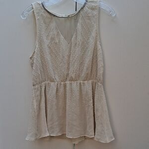 BKE Beige Sleeveless Blouse with Bead Accents